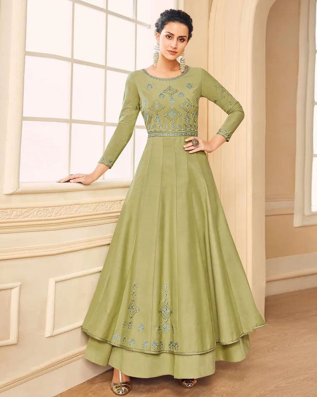 Elegant Olive Green Colored Partywear ...